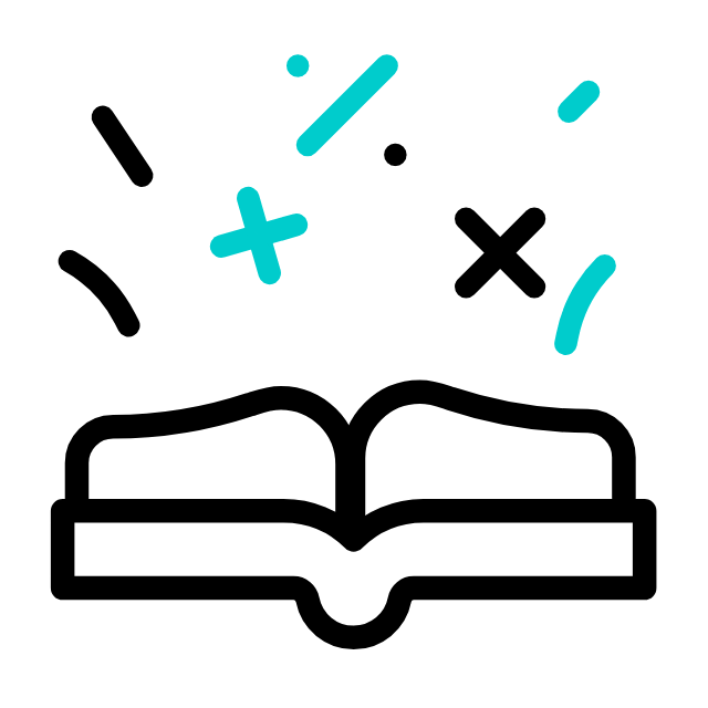 Animated icon of math symbols popping out of a book
