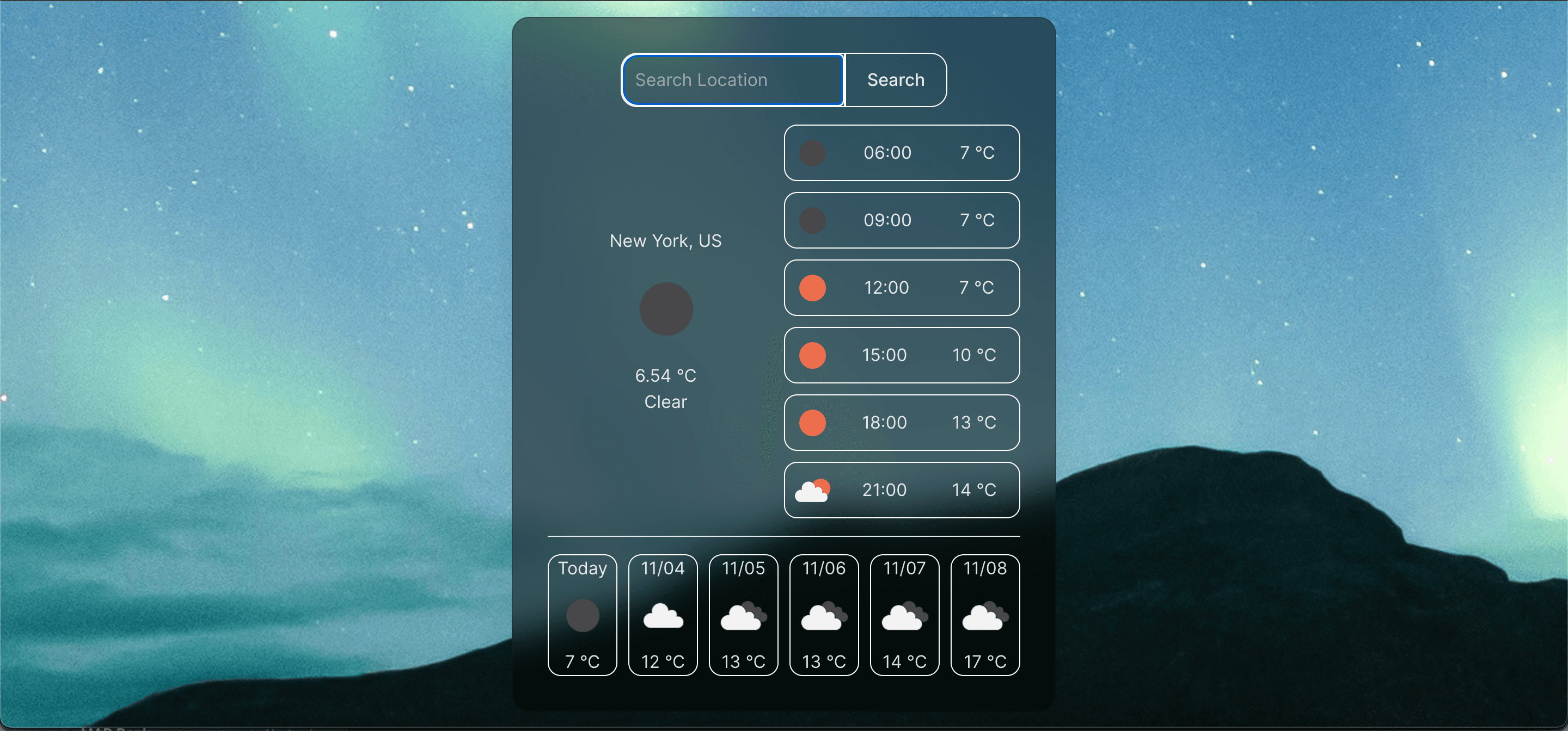 An image of one of Project M series apps, weather forecast